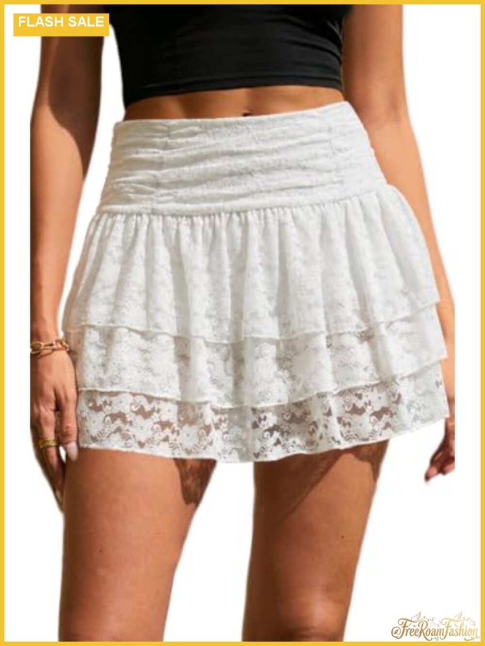Lace Ruffle Mini Skort High Waisted Layered Micro Skirt with Built-in Shorts